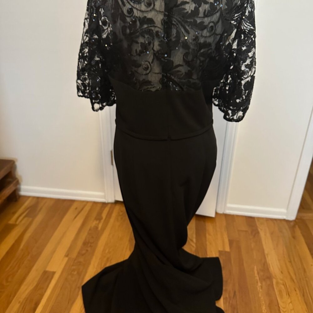Carmen Marc Valvo Black Cocktail Dress 14 ~  Sequined Flutter Sleeves